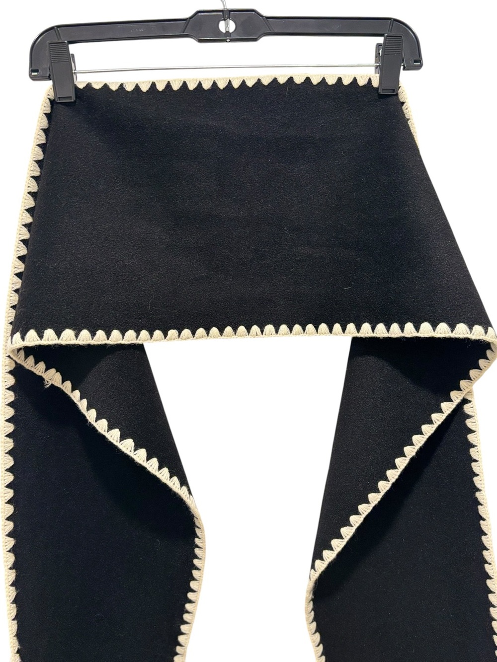 Black Knit Scarf with Cream Scallop Trim